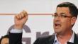 Enric Morera, en la nit electoral de diumenge amb una samarreta amb al·lusions a Camps i la seua situació judicial Foto:JOSÉ CUÉLLAR