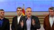 Collboni, Lucena, Navarro i Balmón, en la compareixença de la nit electoral, després que el partit baixés dels 28 als 20 diputats Foto:JOSEP LOSADA